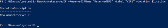 Using the New-AzureReserverIP PowerShell cmdlet to create a VIP reservation.