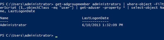 Using PowerShell to get information about users in the Administrators group