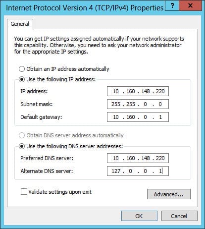 Configuring DNS Server Address: IPV4 properties