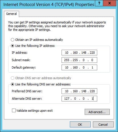 change ip address dns server windows 2016