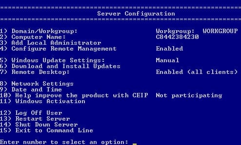 Configuring Server Core 2012: server configuration console