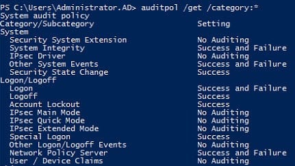 Use auditpol to get effective audit policy settings