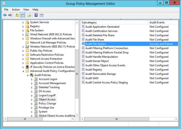 Configure Global Object Access Auditing: Enable Object Access file system