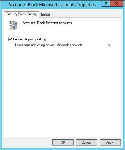 Block Microsoft accounts in Group Policy