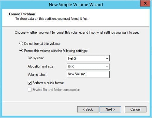 Resilient File System (ReFS) in Windows Server 2012: format drive
