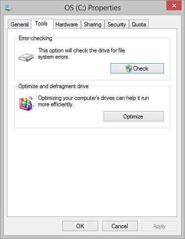 Check for errors on a volume in Windows 8