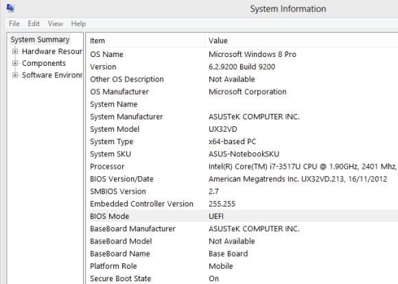 Enabling Secure Boot in Windows 8 and Windows Server 2012: MSINFO32 System Summary