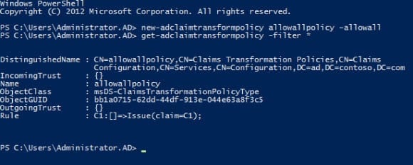 Create a claim transformation policy using PowerShell