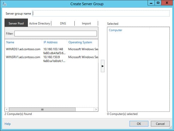 Create a server group in Server Manager