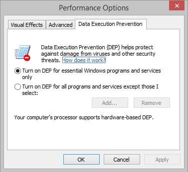 Windows XP Data Execution Prevention in Windows 8