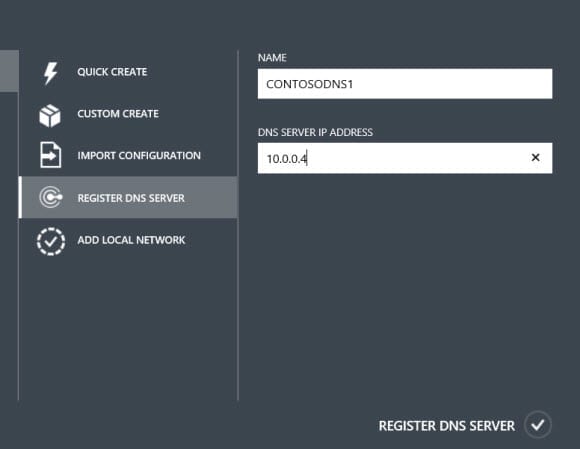 Register a DNS server in Windows Azure