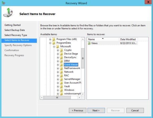Recover a File or Folder in Windows Server 2012 R2