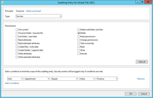 Configure Global Object Access Auditing: auditing entry