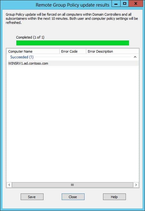Remote Group Policy Update Results