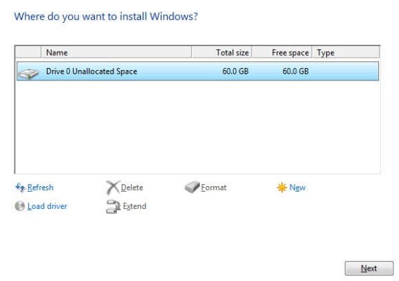 install Windows Server 2012 R2: select partition