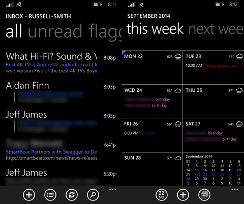Windows Phone 8.1 Mail and Calendar apps (Image: Russell Smith)