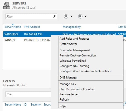 Remote management in Server Manager 2012