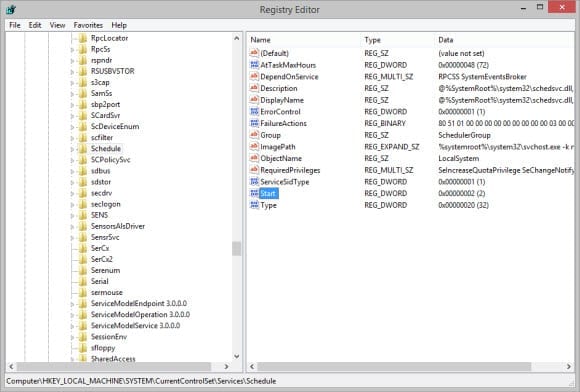 Disable services in the registry