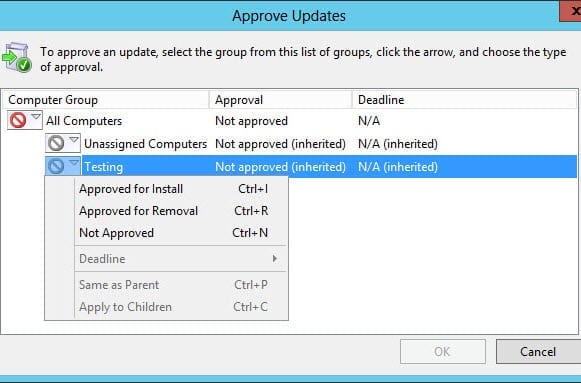 Manually approving updates in WSUS
