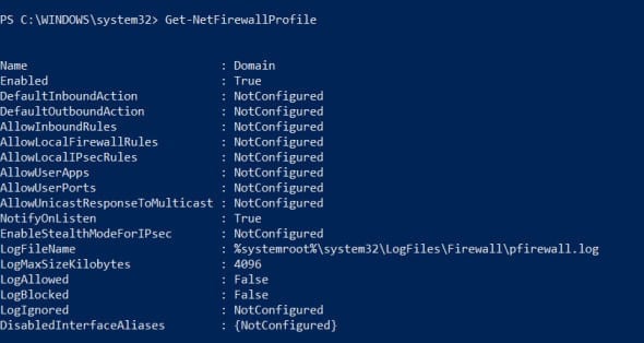 check the status of Windows Firewall with PowerShell