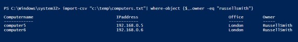 Filtering and sorting information with PowerShell's import-csv cmdlet. (Image: Russell Smith)