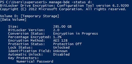 Enable BitLocker Drive Encryption - status of a volume