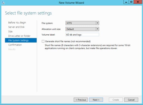 Configure a new volume in Windows Server 2012 R2