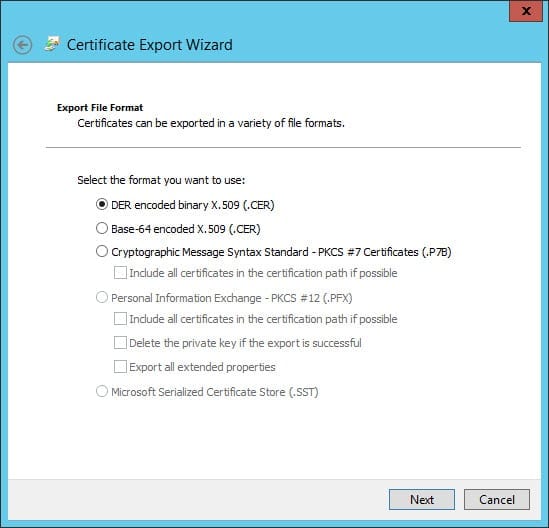 Export the CA root certificate