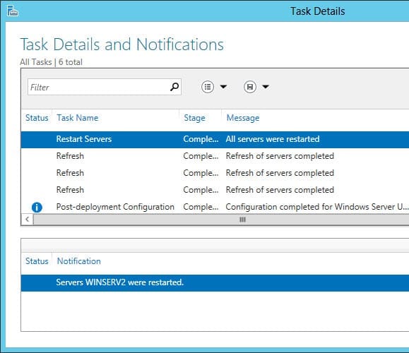 Historical task information in Server Manager