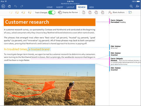Office Word app for the iPad