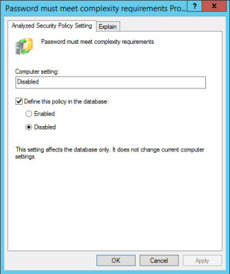 Configuring analyzed security policy settings