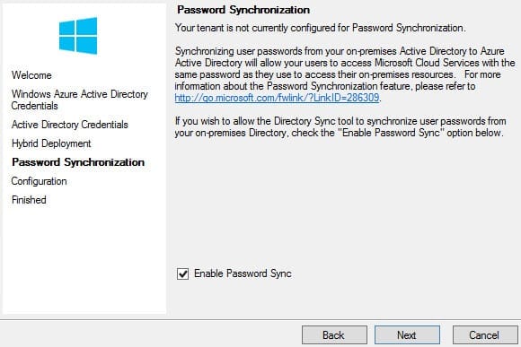 Sync Office 365 with Active Directory: password synchronization