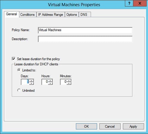 Create DHCP policy in Windows Server 2012: change settings