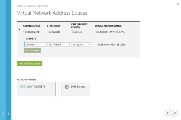 Build Windows Server 2012 R2 DC in Azure: Configure IP address space
