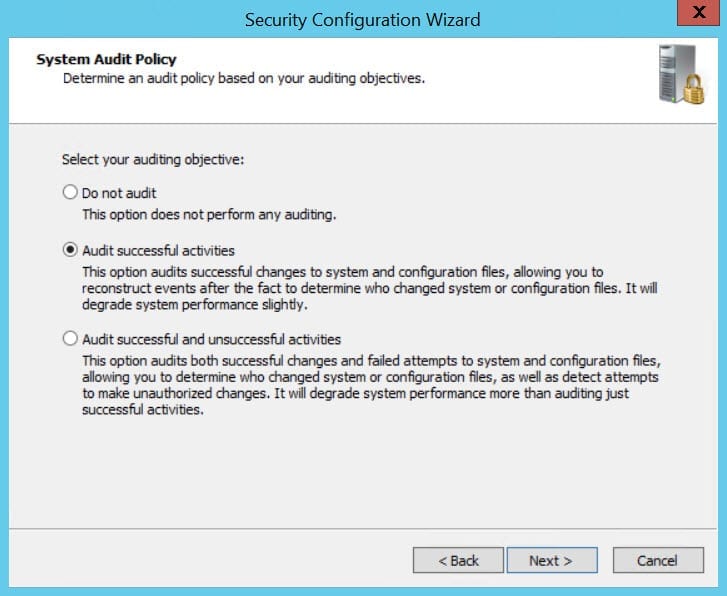 Audit configuration in the Security Configuration Wizard (Image Credit: Russell Smith)