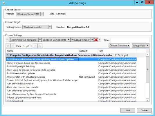 Add a Group Policy setting to a baseline template