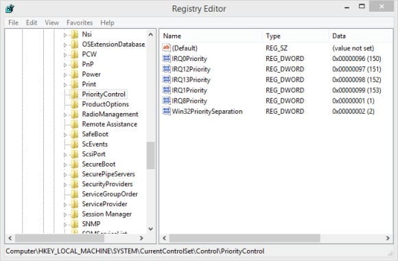 Add priority values for IRQs in the registry