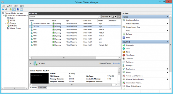 Configuring the priority of highly available Hyper-V virtual machines in Failover Cluster Manager