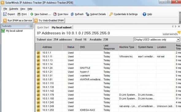 SolarWinds IP Address Tracker