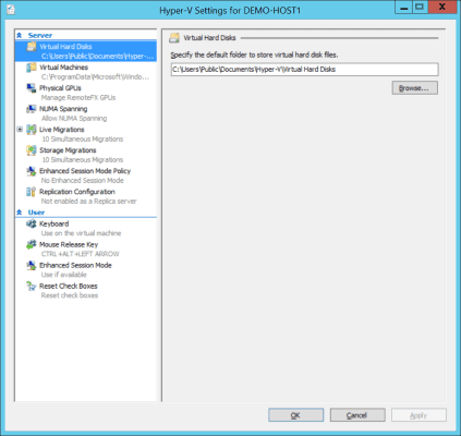 The default Hyper-V storage paths