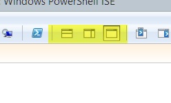 The Windows PowerShell ISE windows layout menu icons.