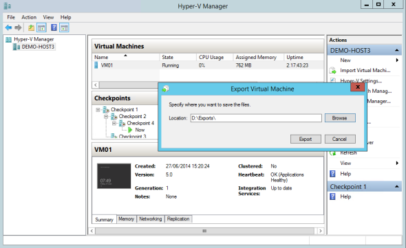 Exporting a running virtual machine on WS2012 R2 Hyper-V
