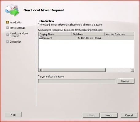 Exchange 2010 Management Console: New Local Move Request