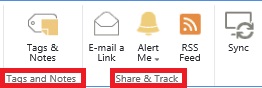 The Tags and Notes and Share & Track tabs on the OneDrive for Business ribbon bar.