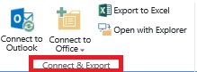 The Connect & Export tab on the OneDrive for Business ribbon bar.