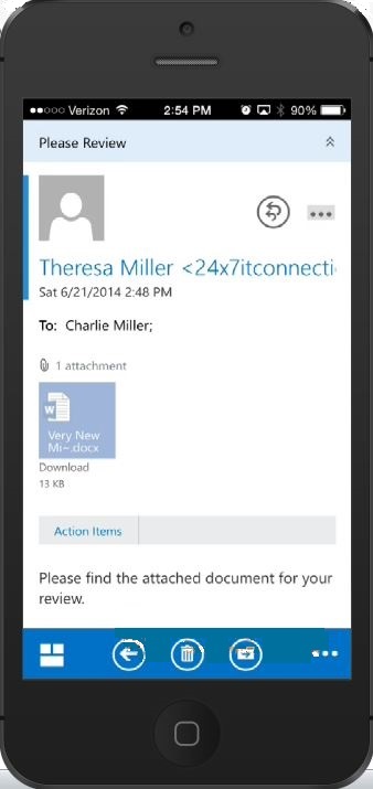 Opening Document in Microsoft OWA for iPhone