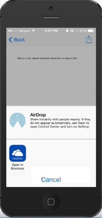 Using AirDrop with Microsoft OWA for iPhone