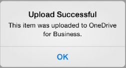 Upload successful for OneDrive for Business