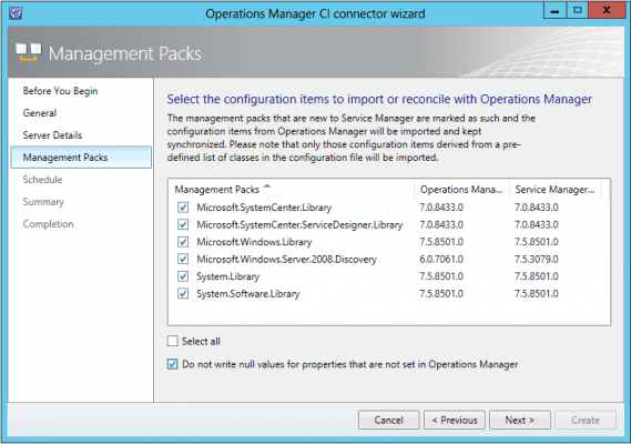 Management Pack selection for Operations Manager Configuration Item Connector in Service Manager