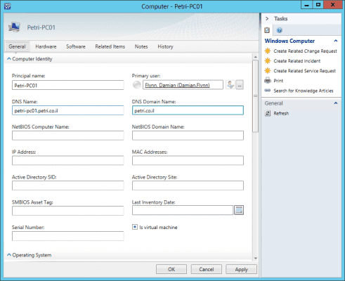 Create new Computer Configuration Item in SCSM